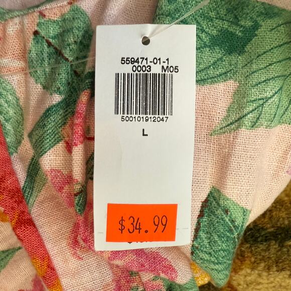 Old Navy Maxi Dress Large Pink Floral Puff Sleeve Linen Cut Out Twist Tie NWT - Picture 9 of 11